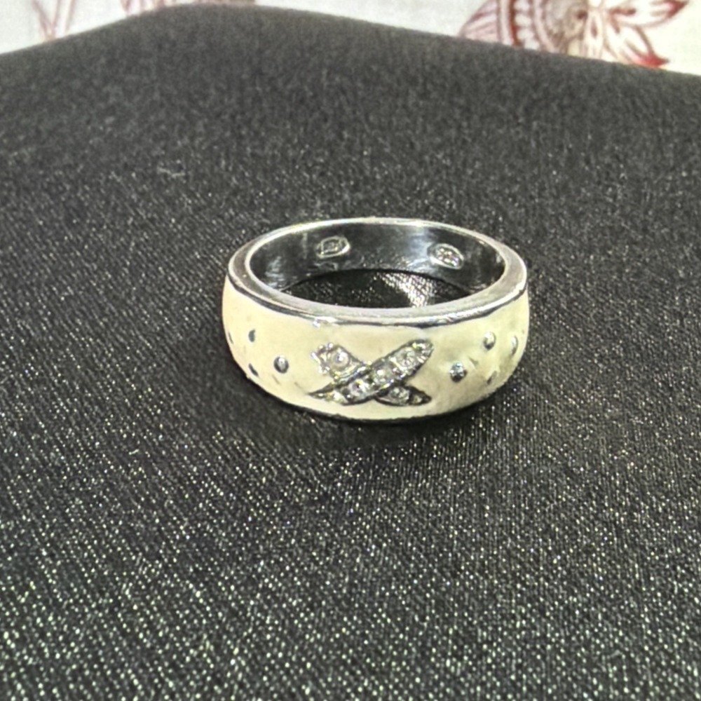 Sterling Silver Lauren G Adams Cream Enamel Ring Sz 7 Vintage Early 00s Y2K